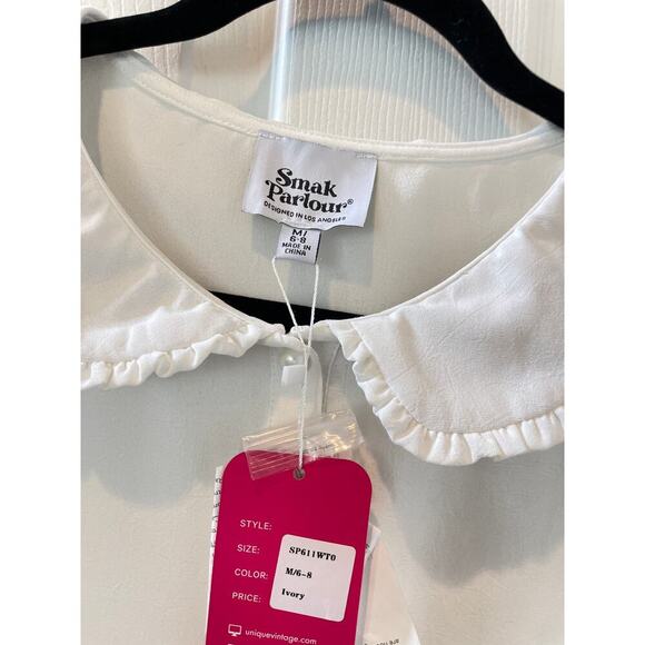 Unique Vintage 1950s Pearl Button Front Puff Sleeve Blouse Cream Pin Up Sz M #49 - Picture 4 of 6